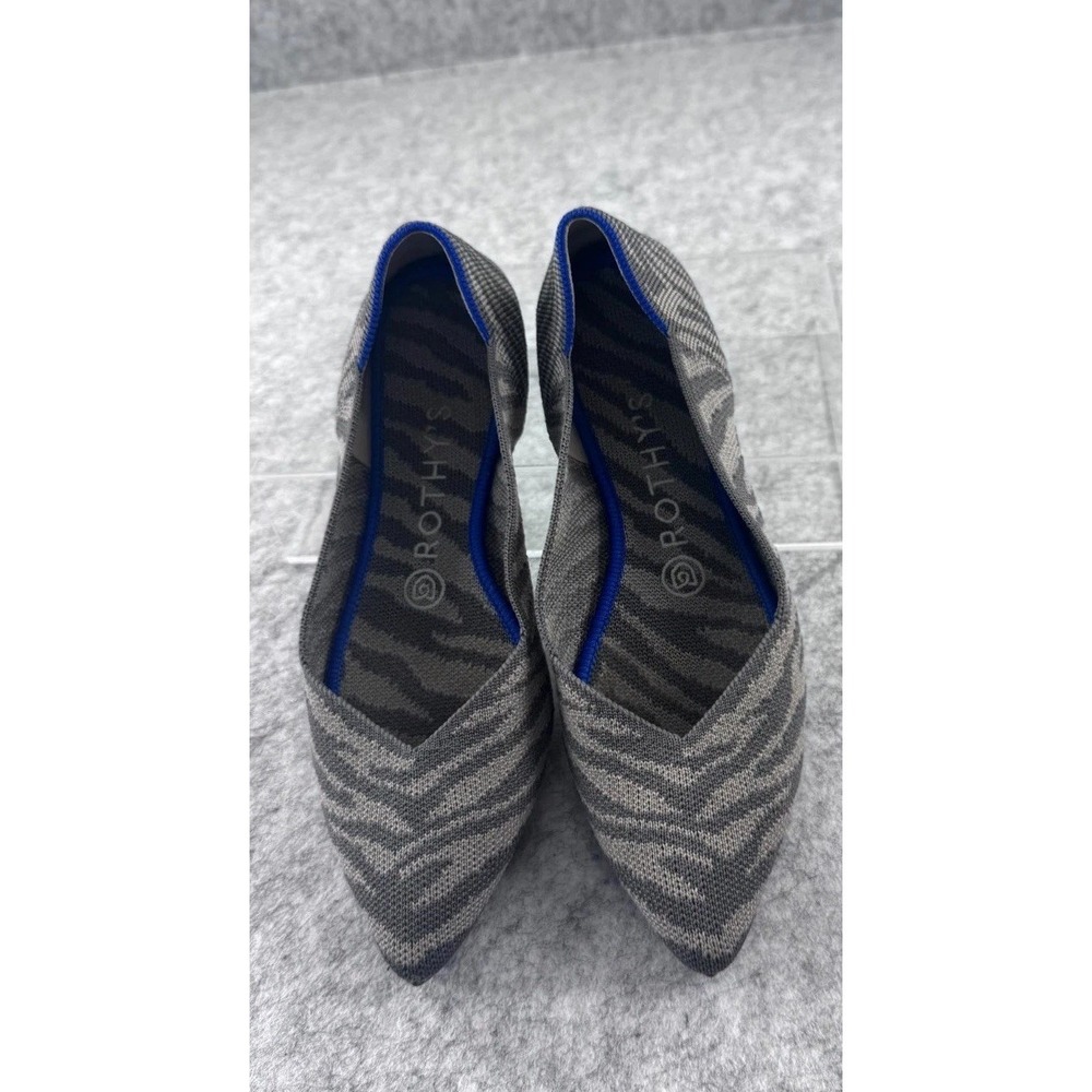 Rothys The Point Knit Ballet Flats Women's 7.5 Gray Zebra Stripe Pointed Toe